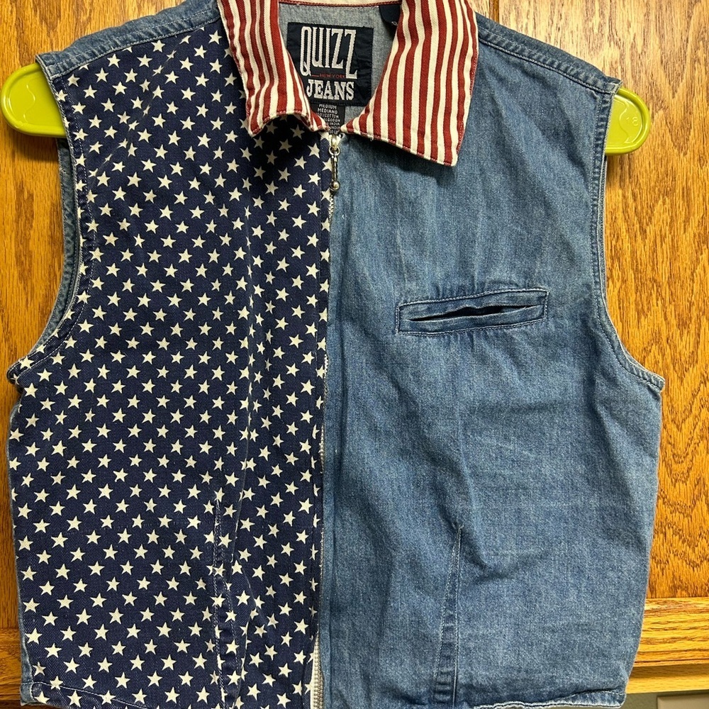 Quizz Jeans Denim Vest with Stars and Stripes women’s size medium